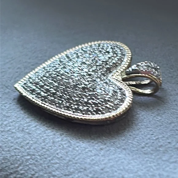 14K 2 Tone Large Diamond Heart Pendant - Picture 13 of 15